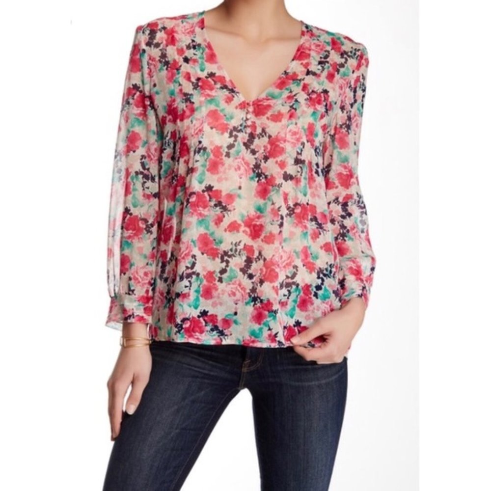 Joie Pink Floral Porcelain Print Leala Silk Blouse